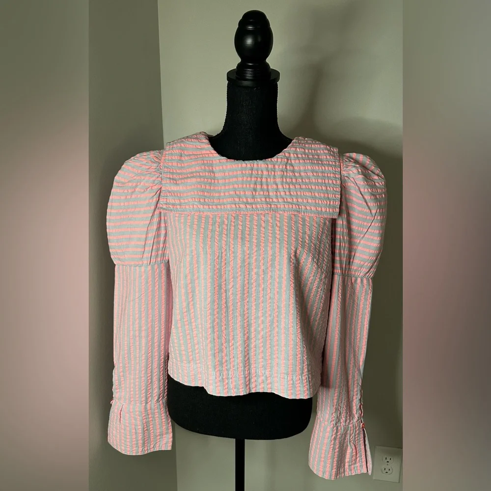 NWT! Maeve Puff-Sleeve Seersucker Blouse - Picture 5 of 8